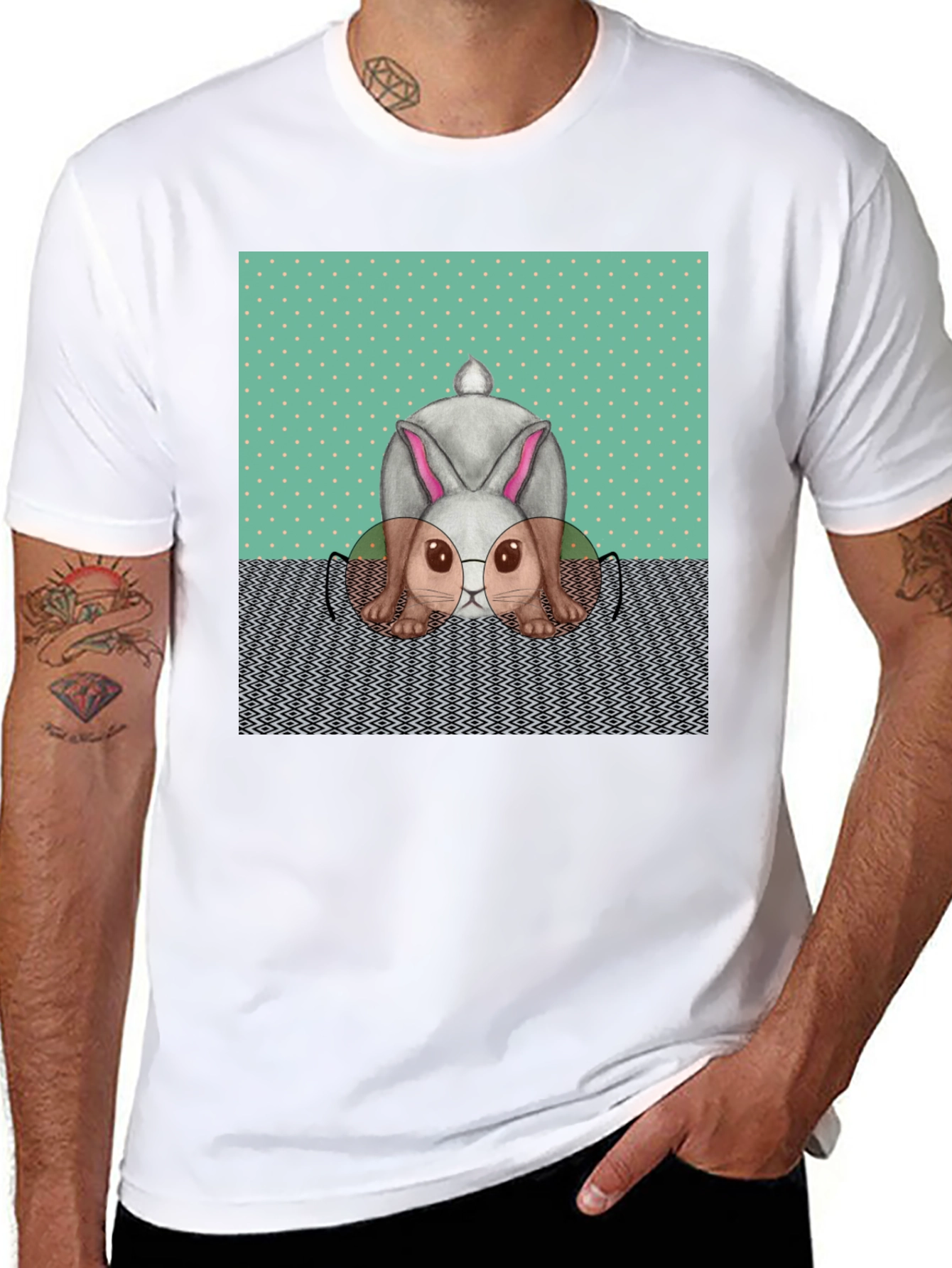 Black Funny Bunny T-Shirt - Reading Rabbit Design view 8