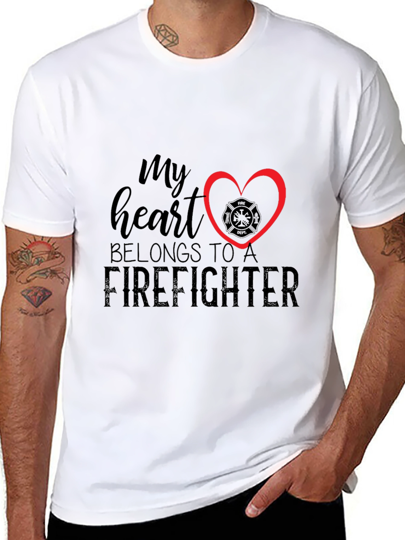 Black Firefighter Heart T-Shirt - Black view 8