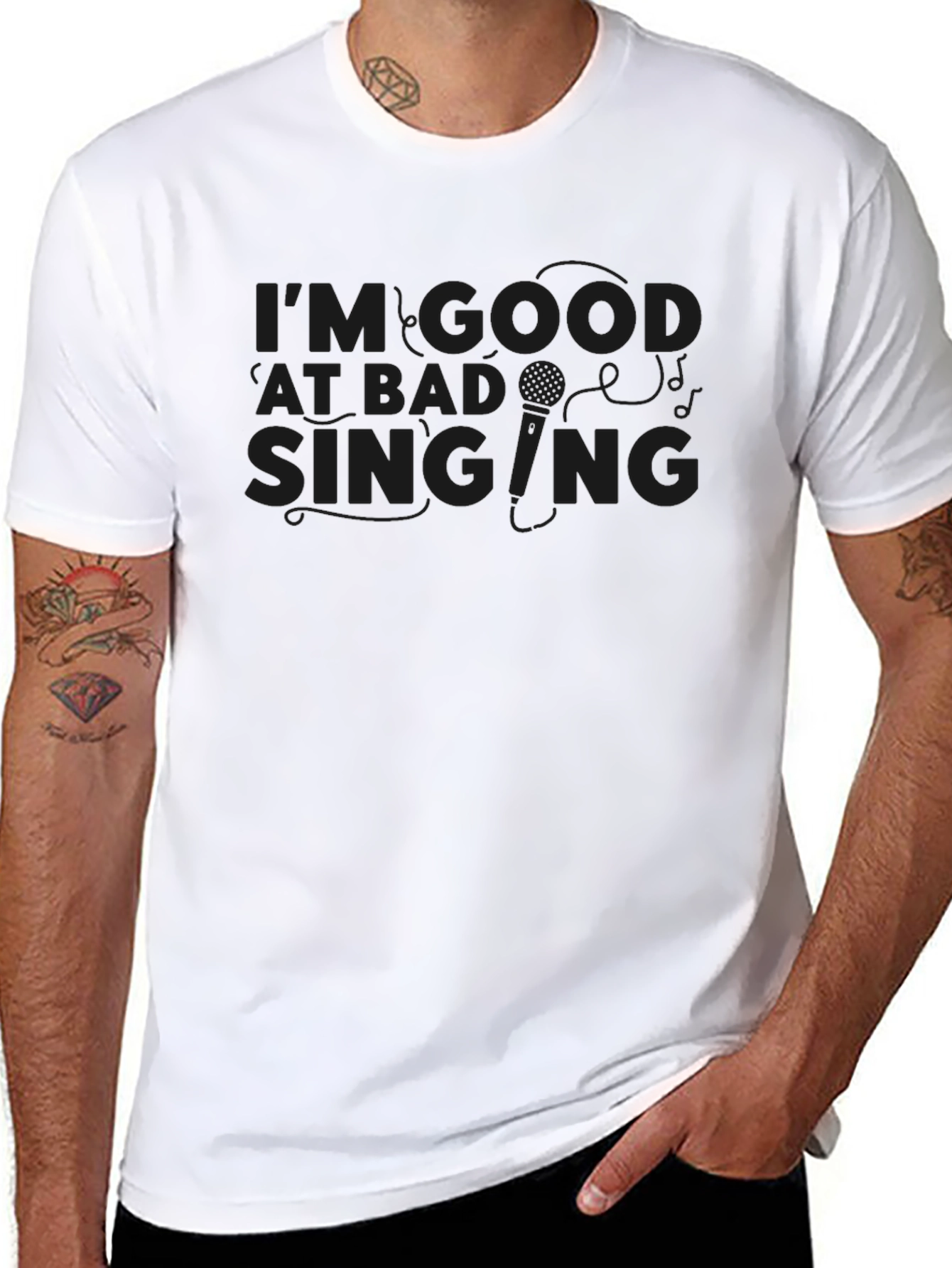 Black Funny "I'm Good at Bad Singing" Graphic Tee view 8