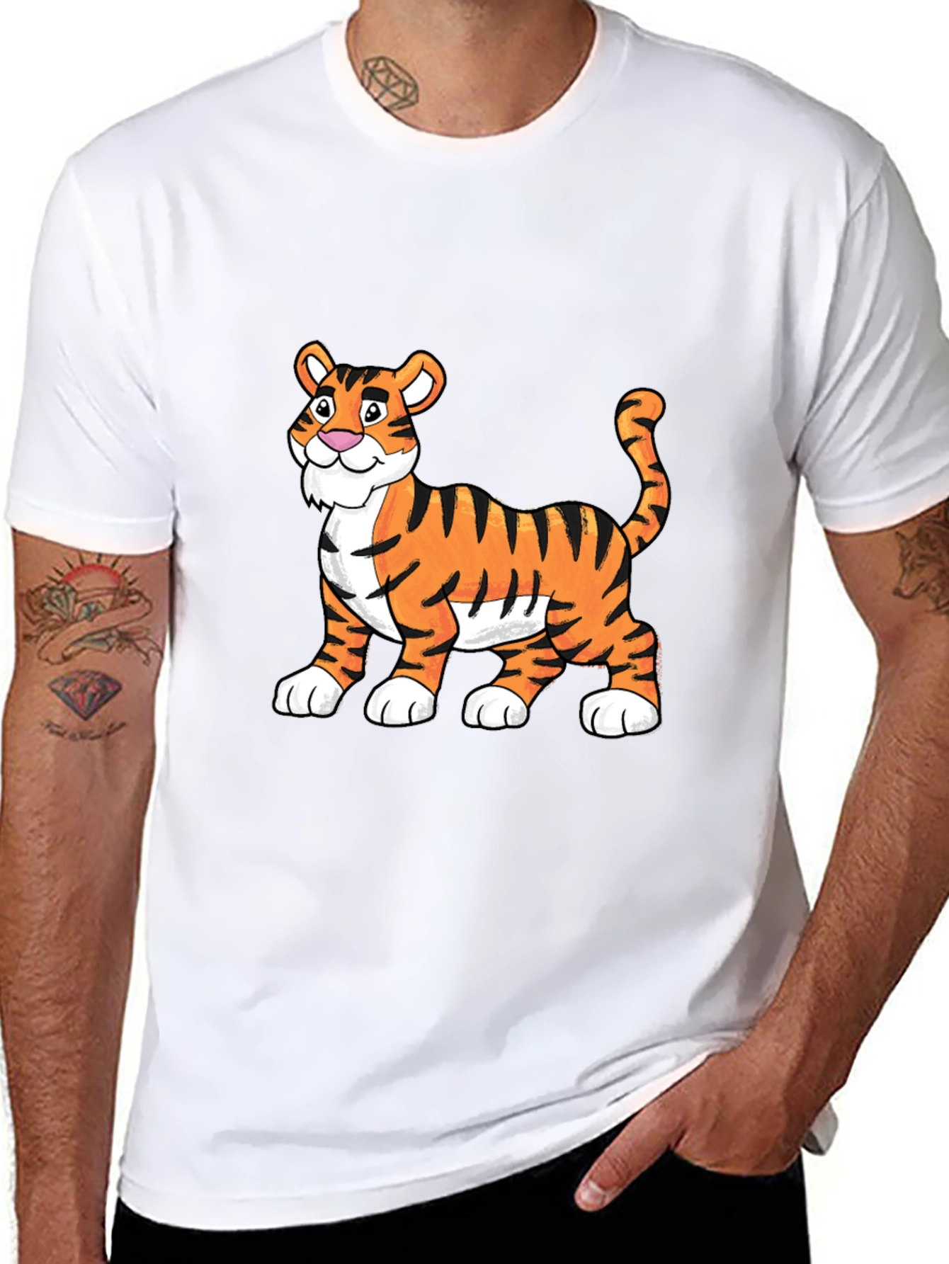 Black Cartoon Tiger Graphic Tee - Soft Black Cotton view 8