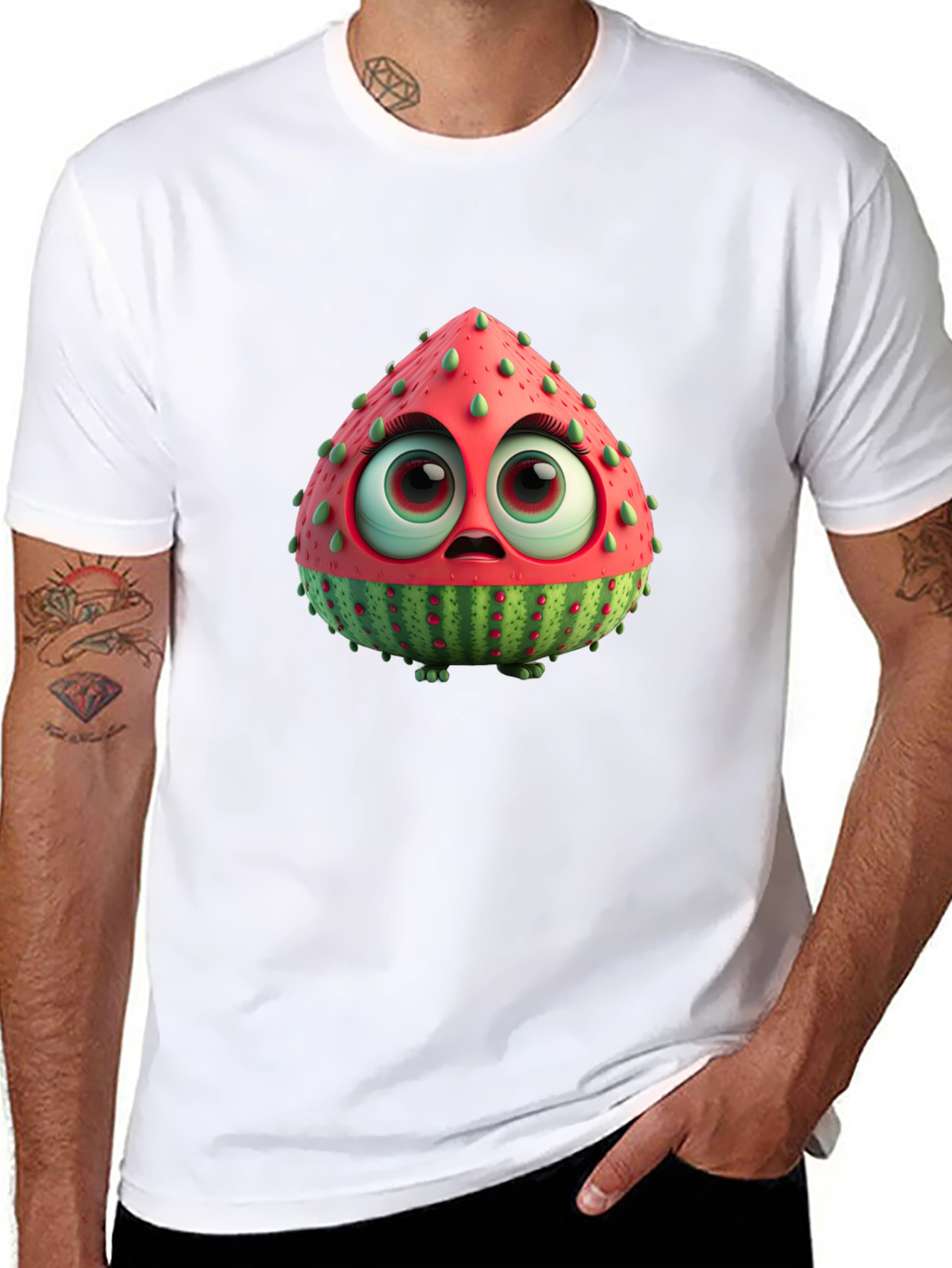 Black Cartoon Watermelon Character Black T-Shirt view 8