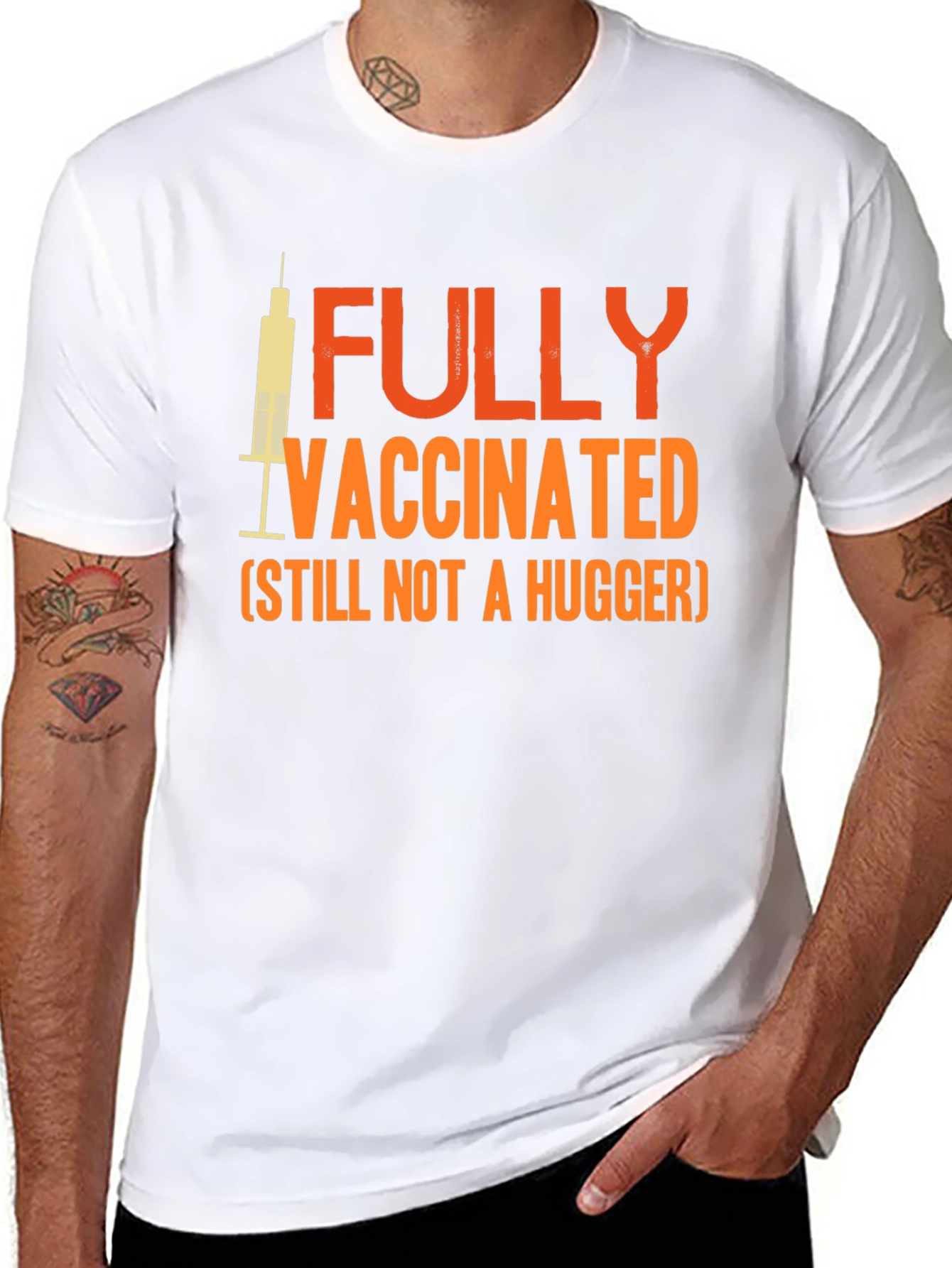 Black Fully Vaccinated Not a Hugger Graphic Tee view 8