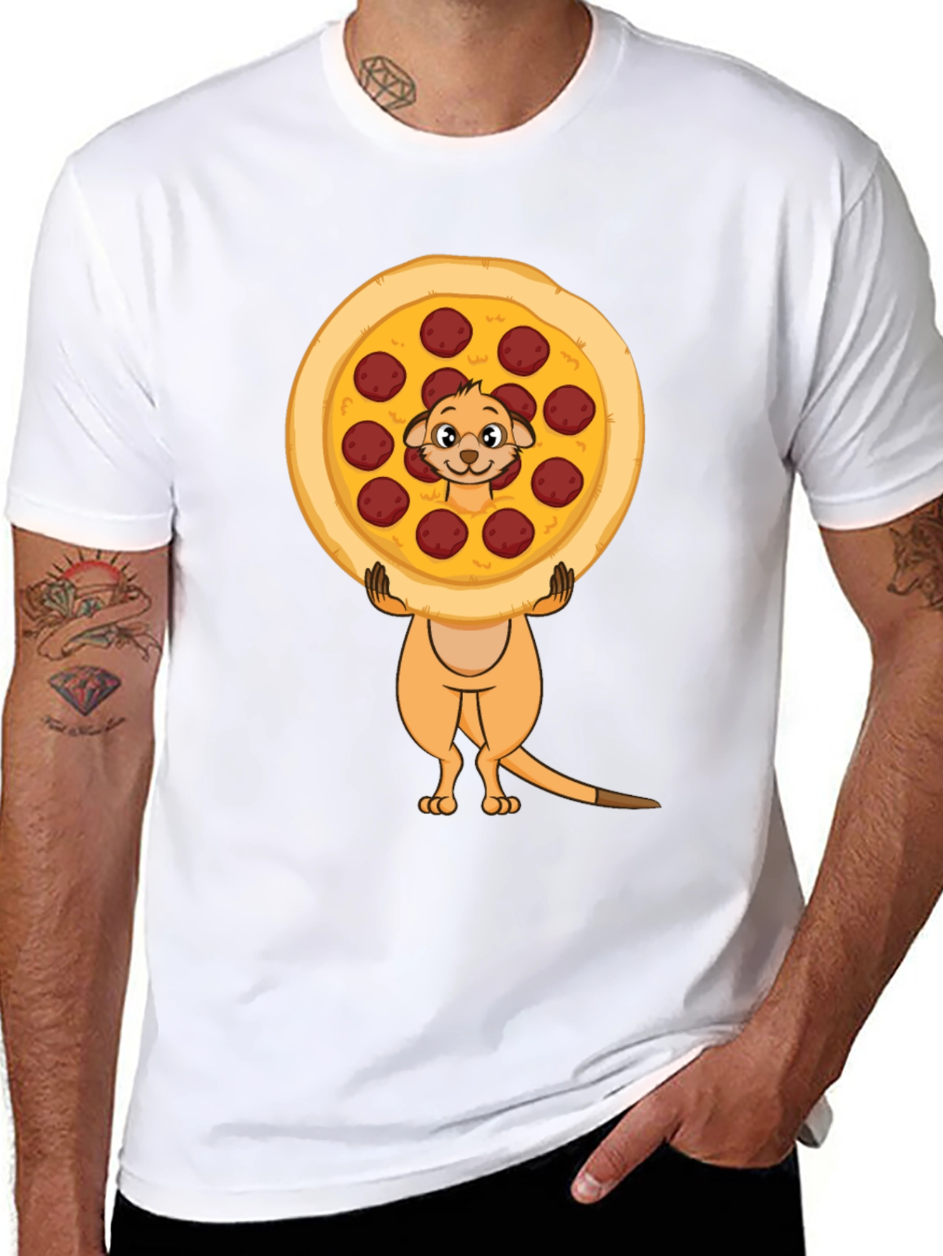 Black Funny Meerkat Pizza Lover Black T-Shirt view 8