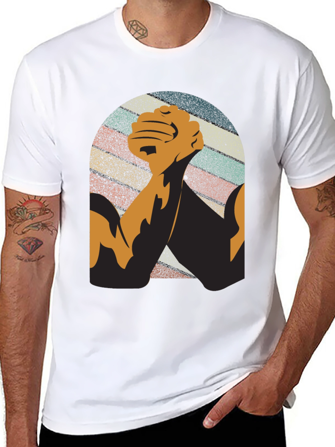 Black Vintage Arm Wrestling Graphic Tee - Black view 8