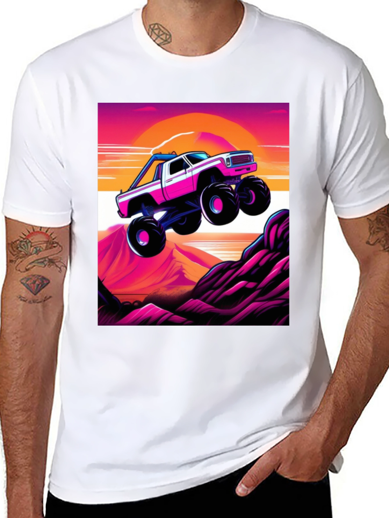 Black Retro Monster Truck Graphic Tee view 8