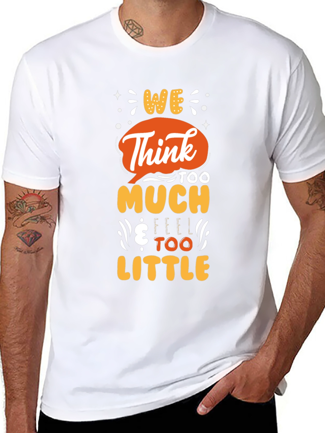 Black We Think Too Much Graphic T-Shirt view 8