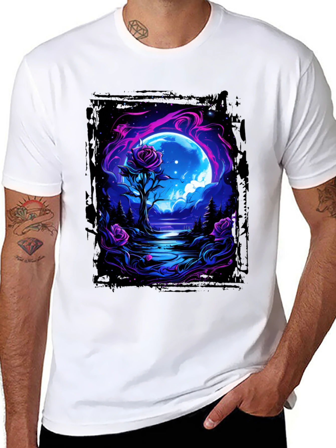 Black Mystic Moonlit Rose Graphic Tee view 8