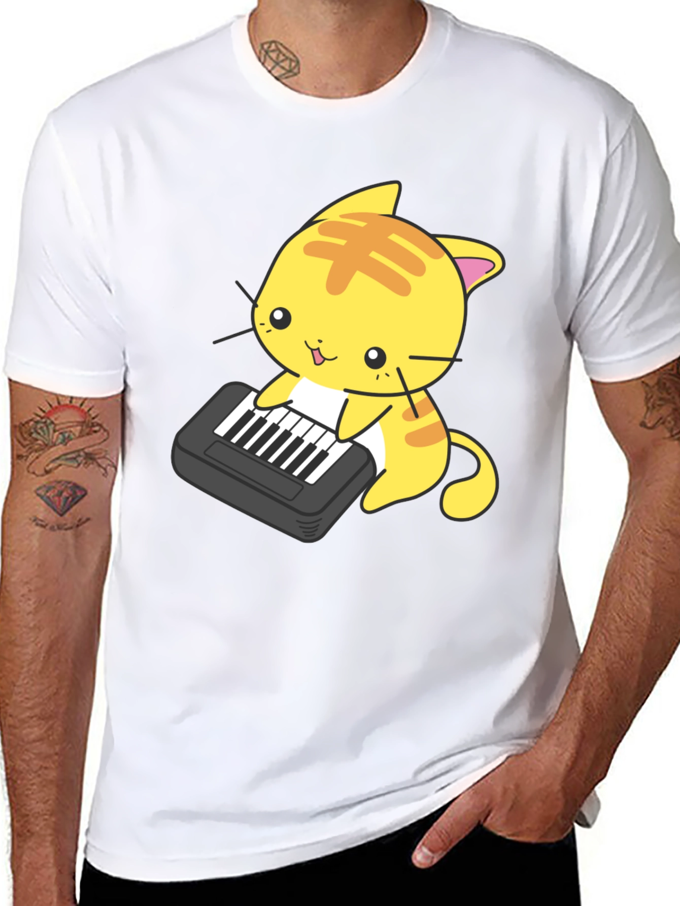 Black Cute Cat Keyboard T-Shirt view 8