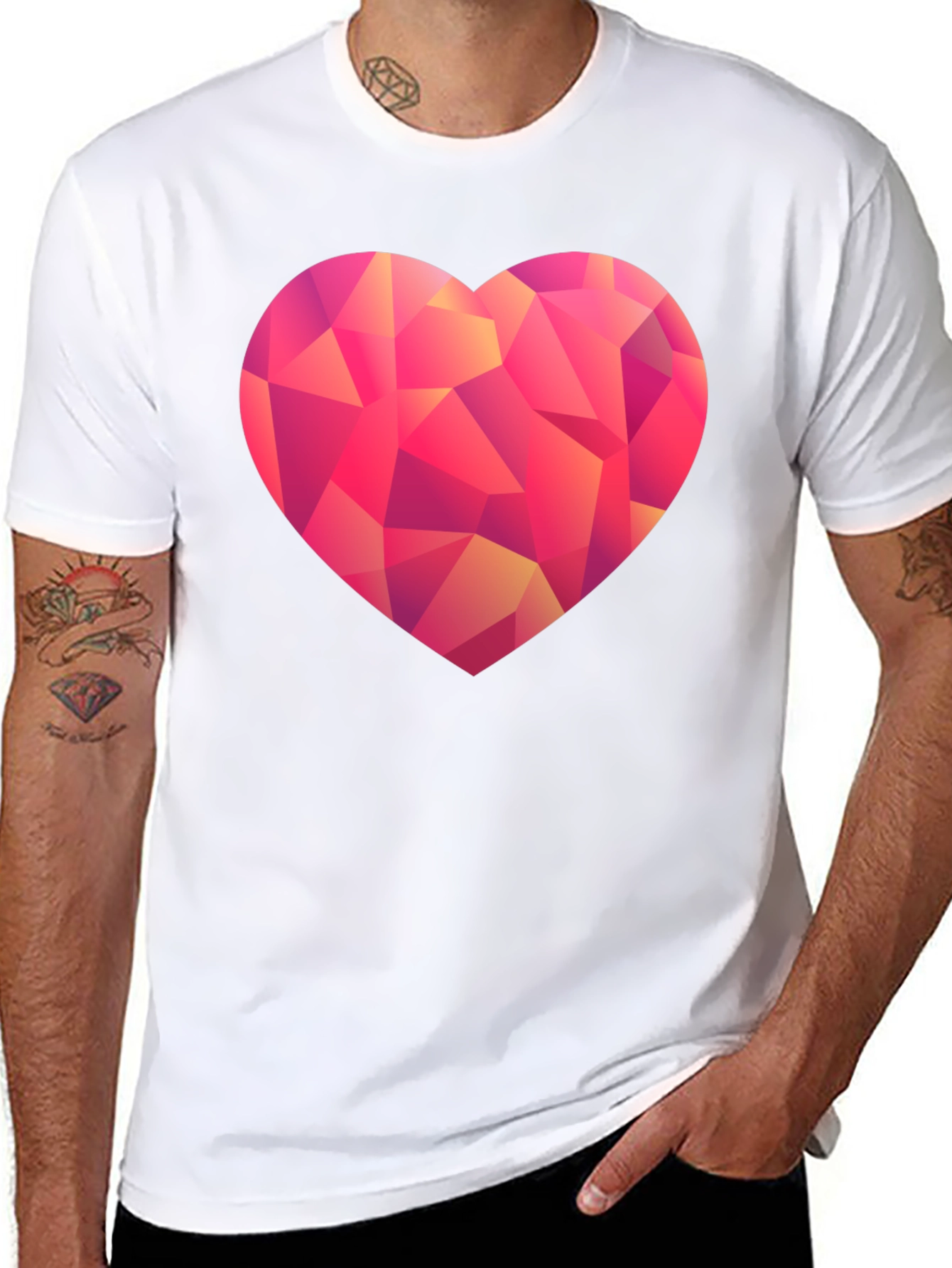 Black Geometric Heart Graphic T-Shirt - Black view 8