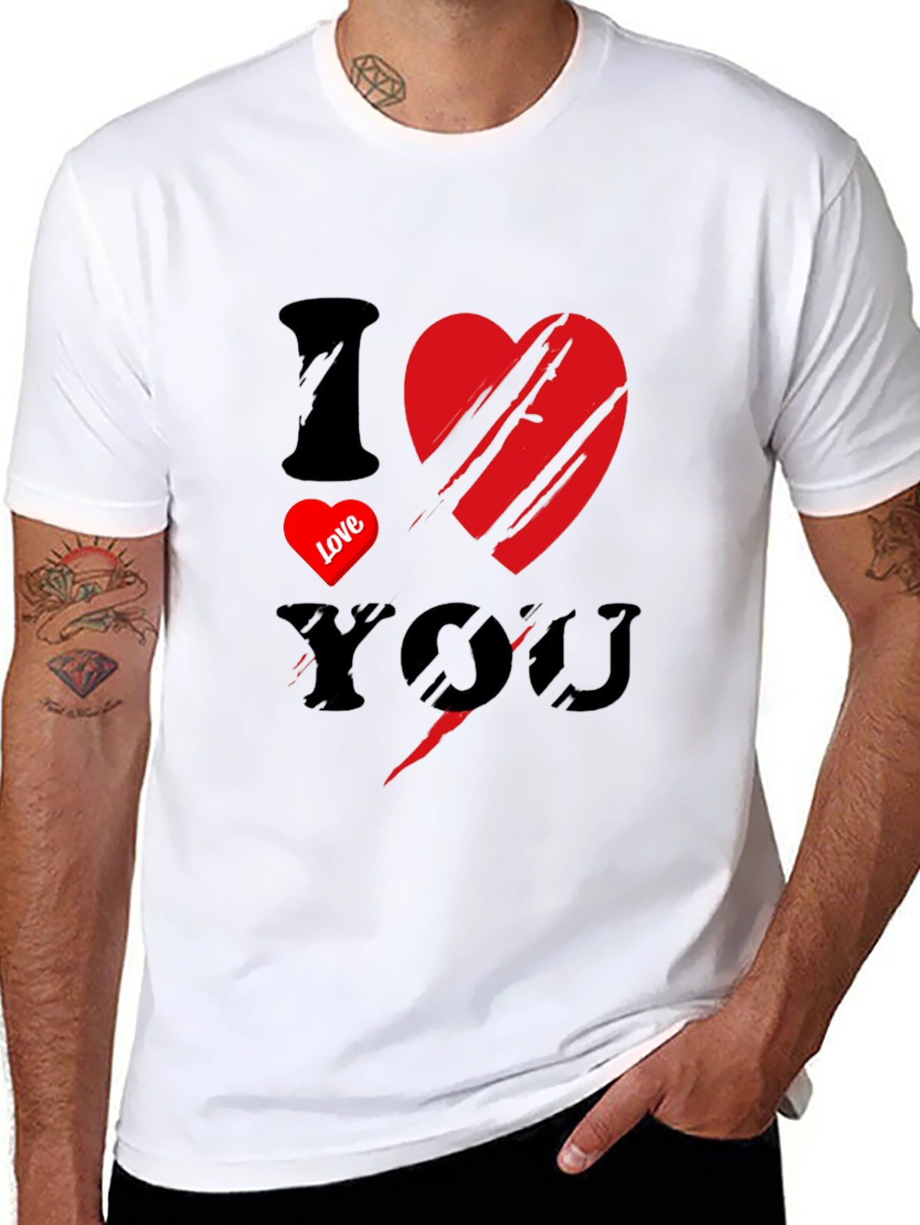 Black I Love You Graphic Print Men's Black T-Shirt view 8