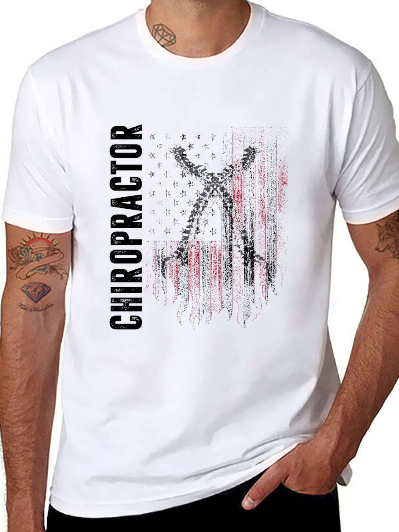Black Chiropractor USA Flag Graphic T-Shirt view 8