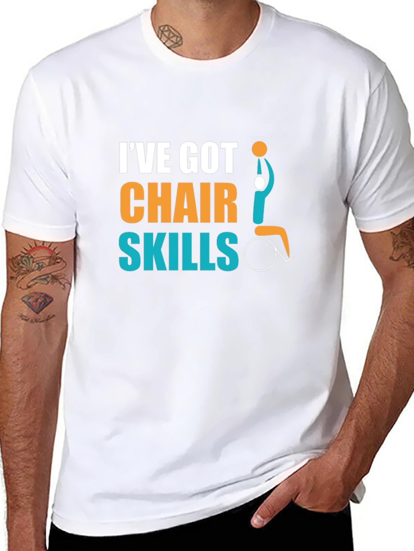 Black I've Got Chair Skills T-Shirt - Wheelchair Basketball Design view 8