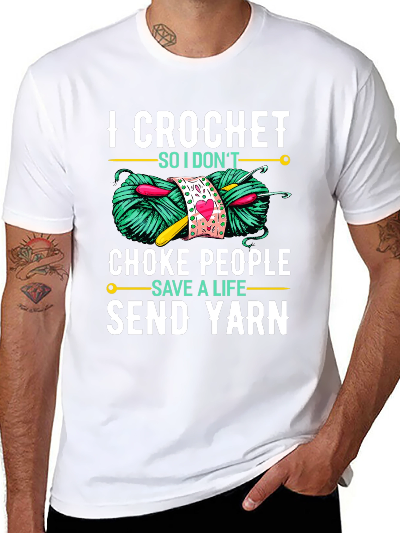 Black Crochet Yarn Lover T-Shirt: "I Crochet So I Don't Choke People" view 8