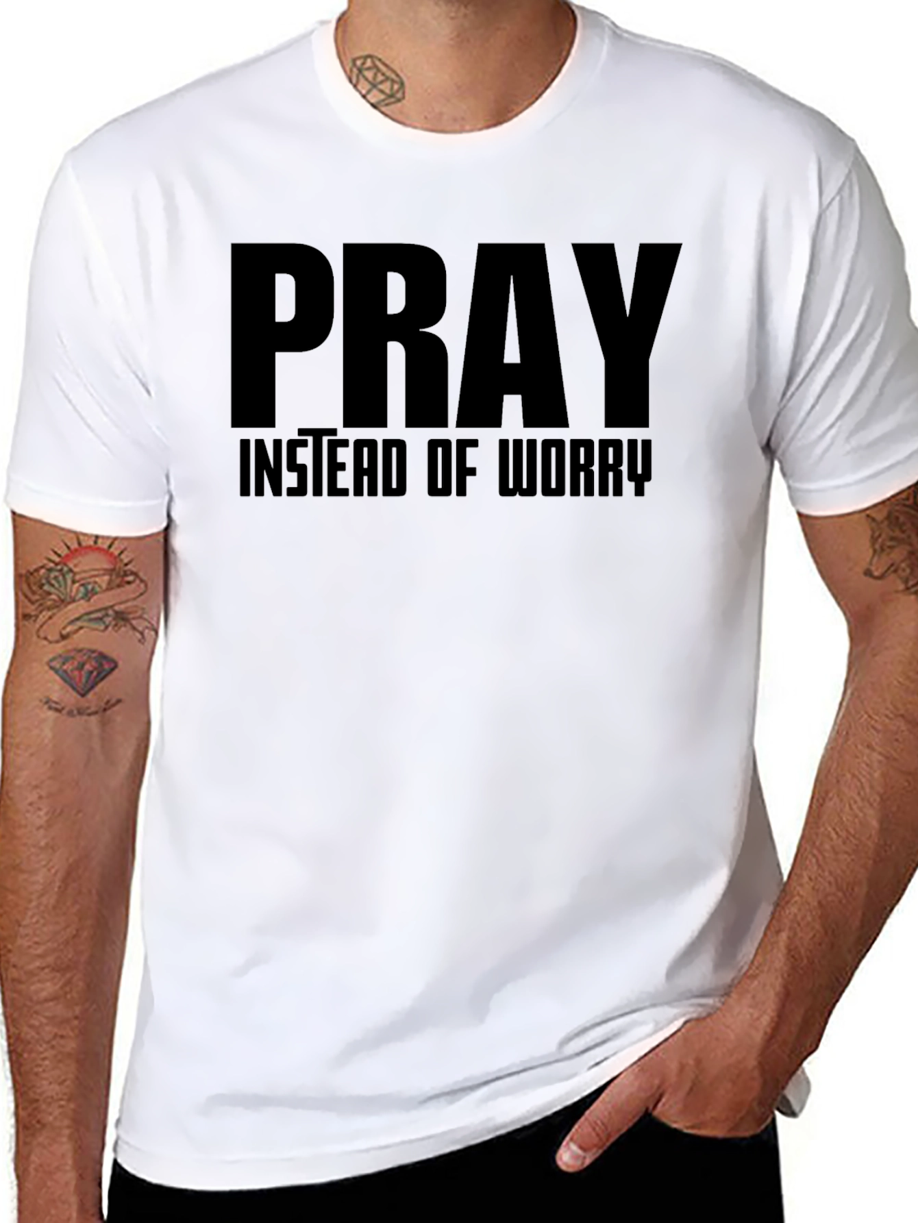Black Pray Instead of Worry Graphic T-Shirt view 8