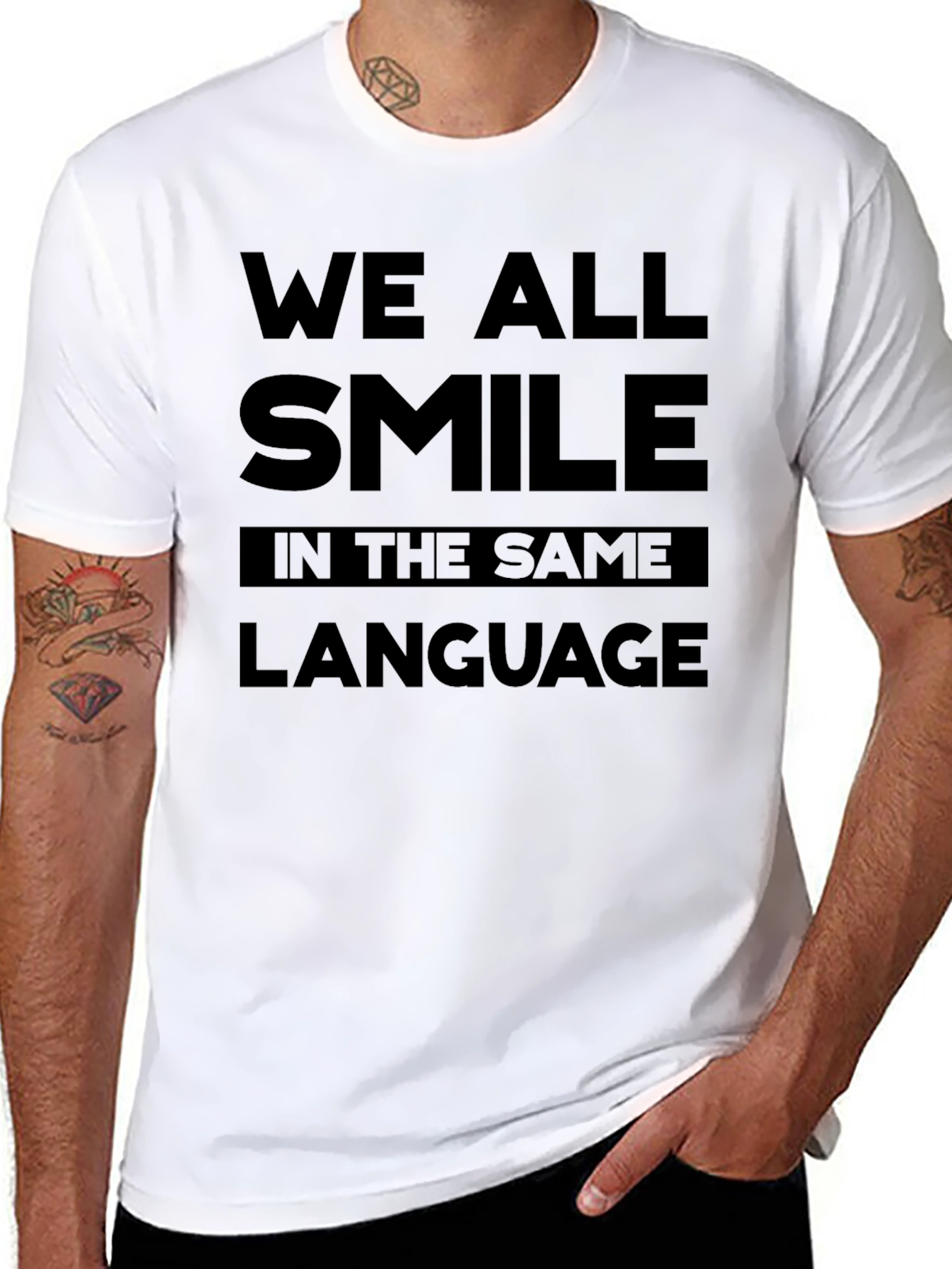 Black We All Smile in the Same Language T-Shirt - Black view 8