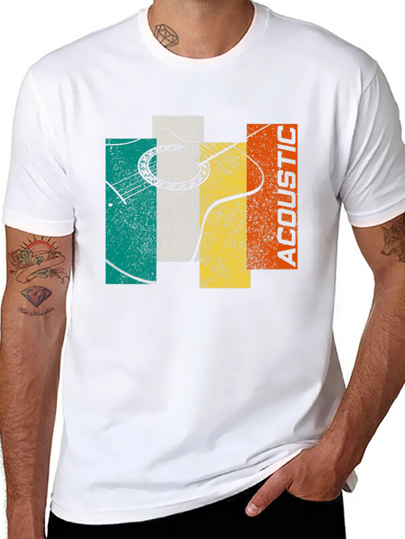 Black Acoustic Guitar Graphic Tee - Retro Music Shirt view 8