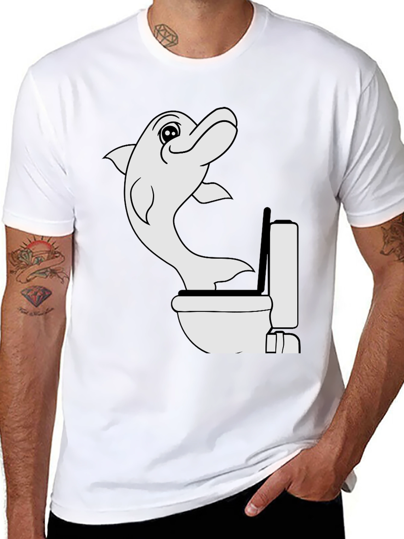 Black Dolphin Toilet Humor Black T-Shirt view 8