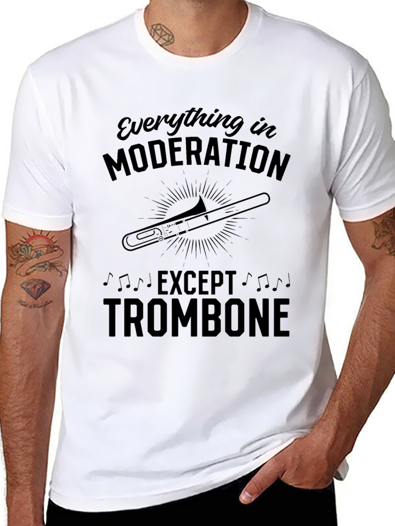 Black Moderation Except Trombone Graphic Tee view 8