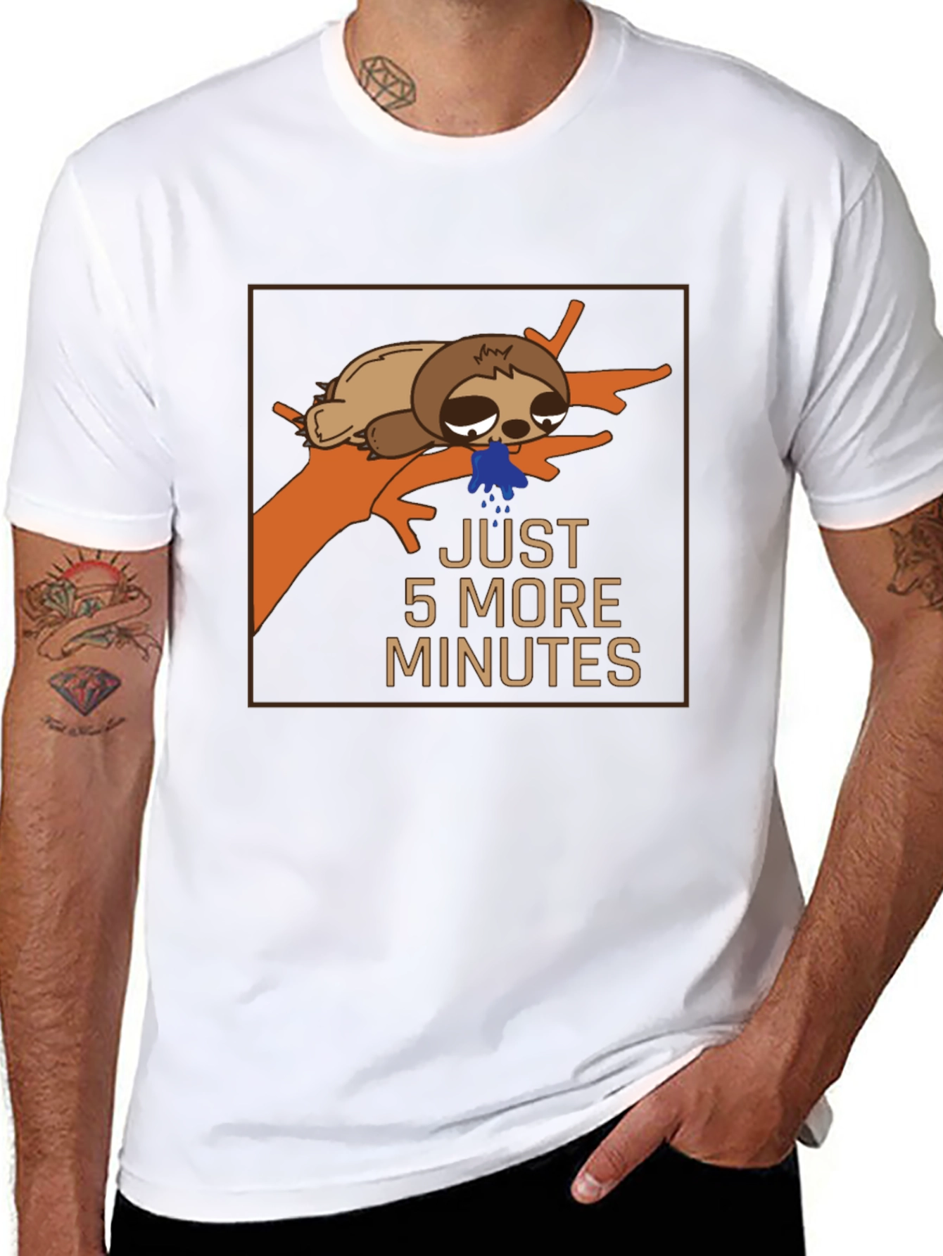 Black Lazy Sloth Graphic T-Shirt - "Just 5 More Minutes" view 8