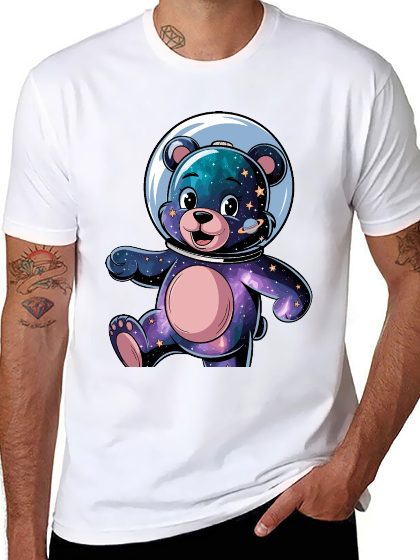 Black Astronaut Bear Graphic Tee - Galaxy Design view 8