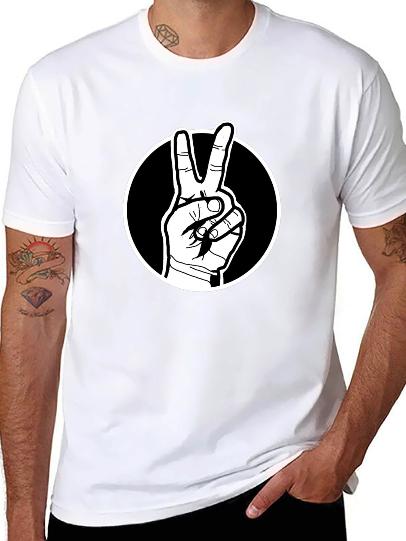 Black Peace Sign Graphic Tee - Black Cotton T-Shirt view 8