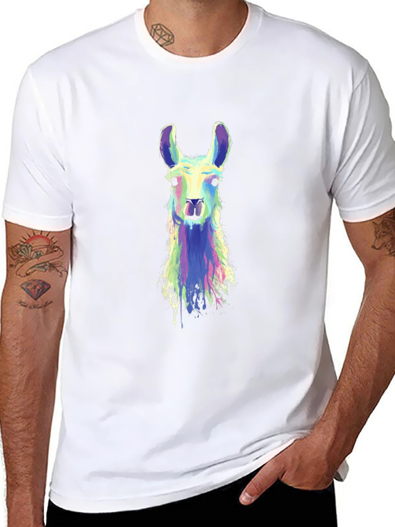 Black Llama Art Graphic Tee - Cool Animal Shirt view 8