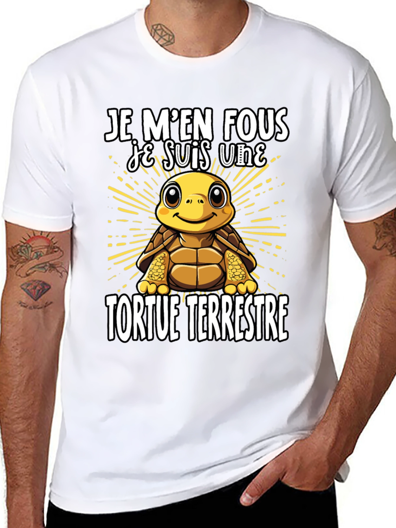 Black Funny French Turtle T-Shirt - Je M'en Fous view 8
