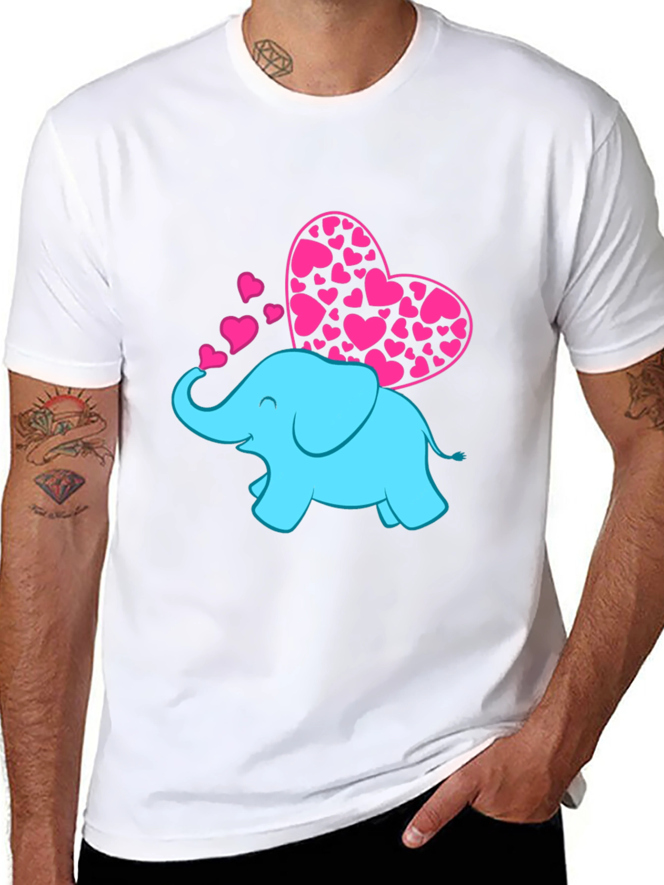 Black Elephant Love T-Shirt - Pink Hearts view 8