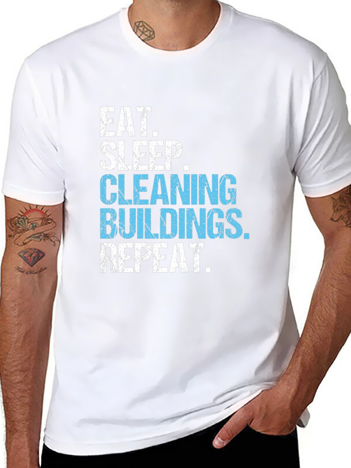 Black Eat Sleep Cleaning Buildings Repeat Black T-Shirt view 8