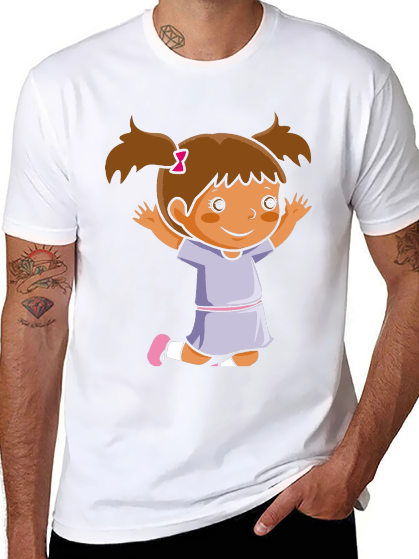 Black Cute Girl Cartoon Black T-Shirt view 8