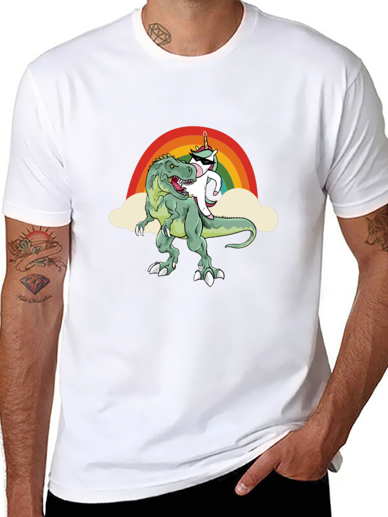 Black Unicorn Riding Dinosaur T-Shirt Funny Tee view 8