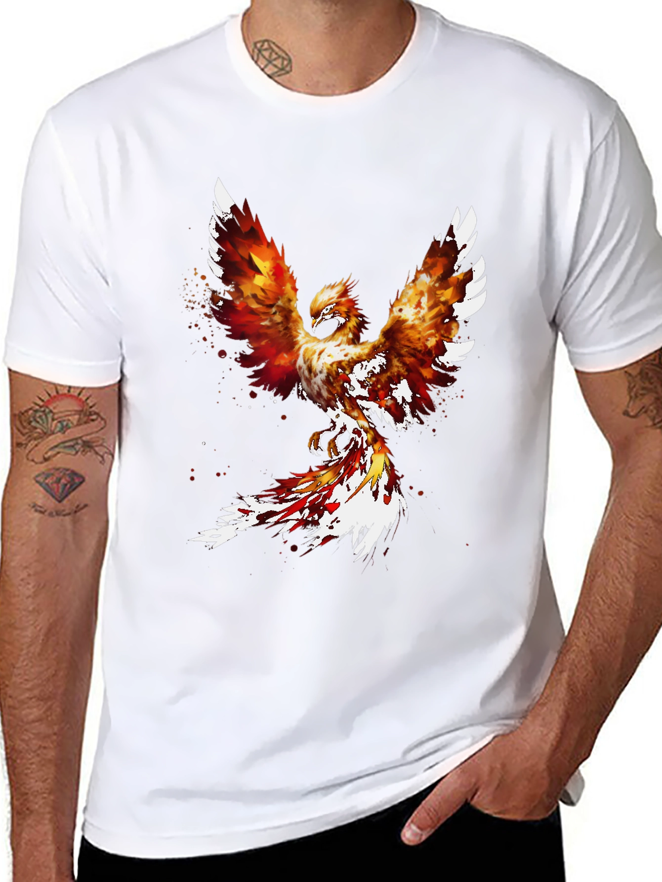 Black Fiery Phoenix Graphic Tee - Black Cotton Blend view 8