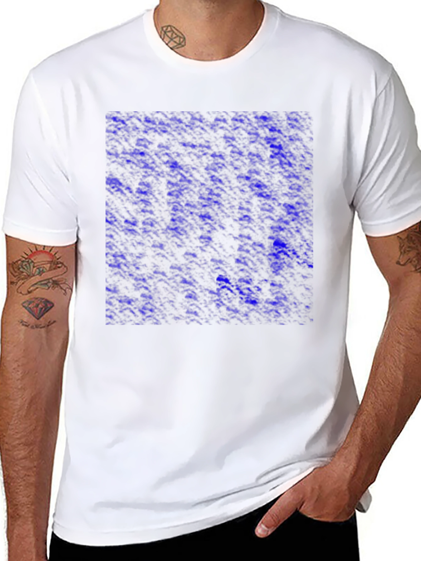 Black Abstract Blue Pattern Men's Black T-Shirt view 8