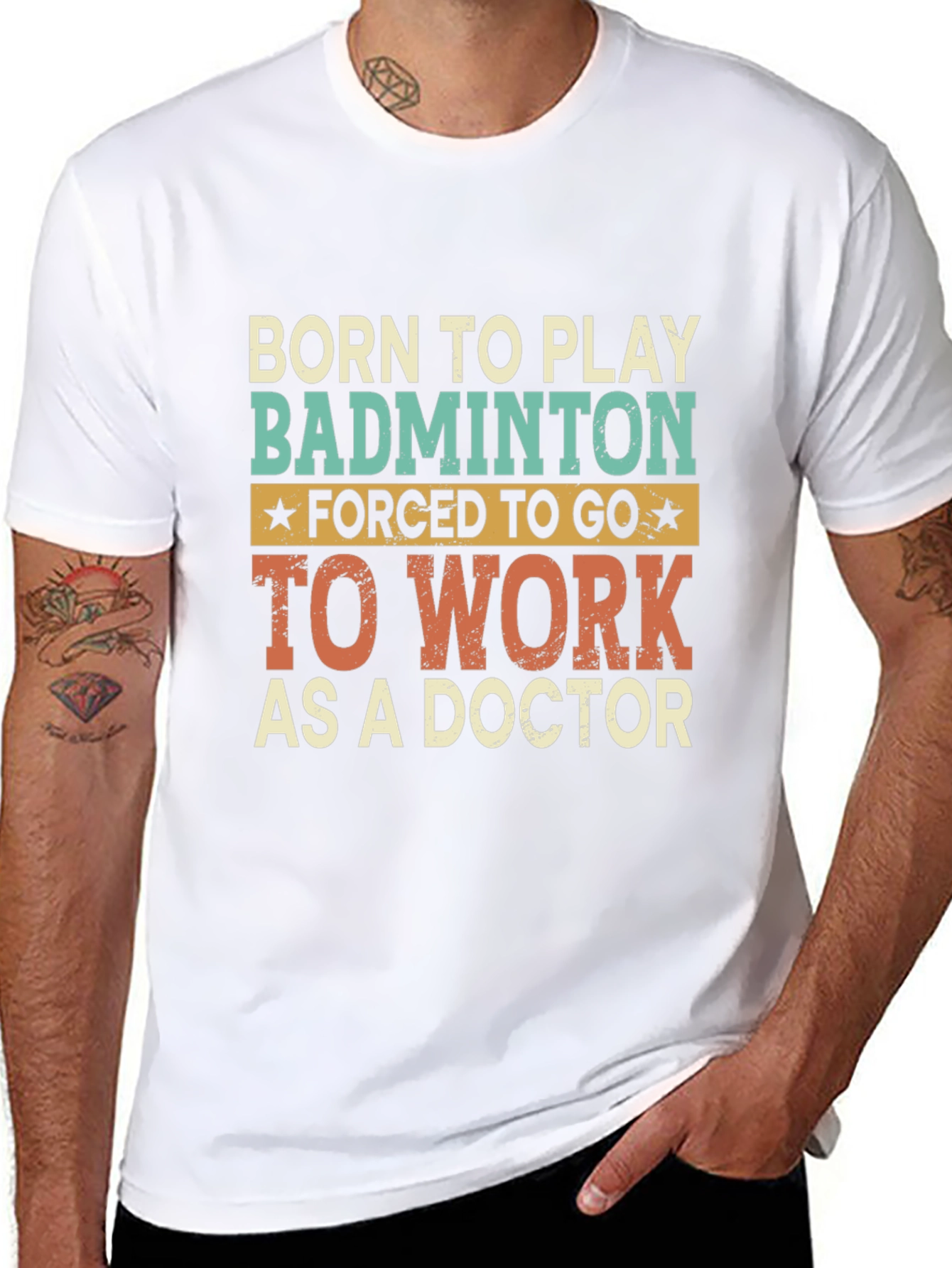 Black Born to Play Badminton Doctor T-Shirt view 8