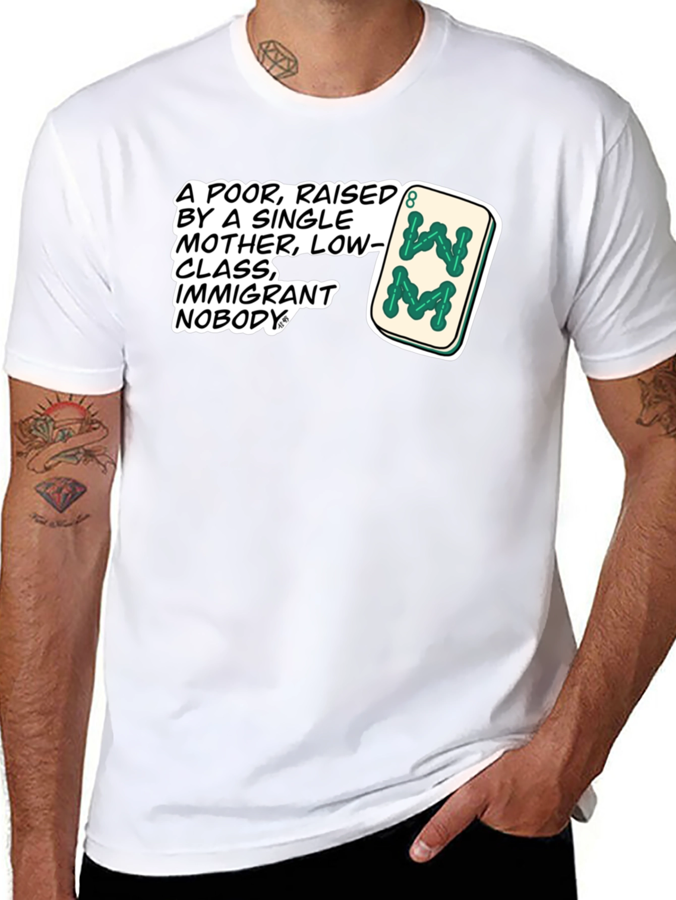 Black Statement T-Shirt: Poor, Raised by Single Mother Design view 8