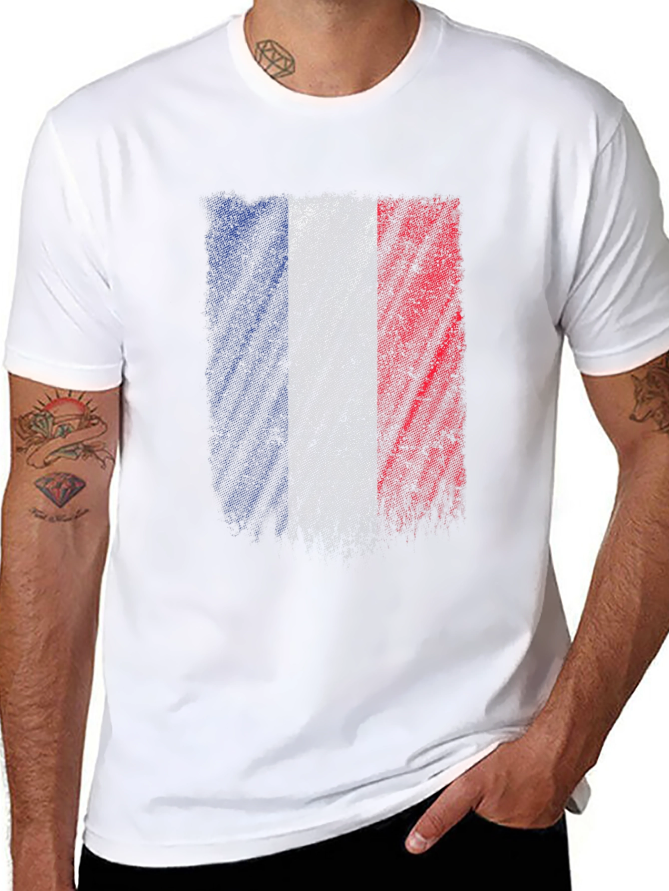 Black France Flag Graphic T-Shirt - Distressed Design view 8