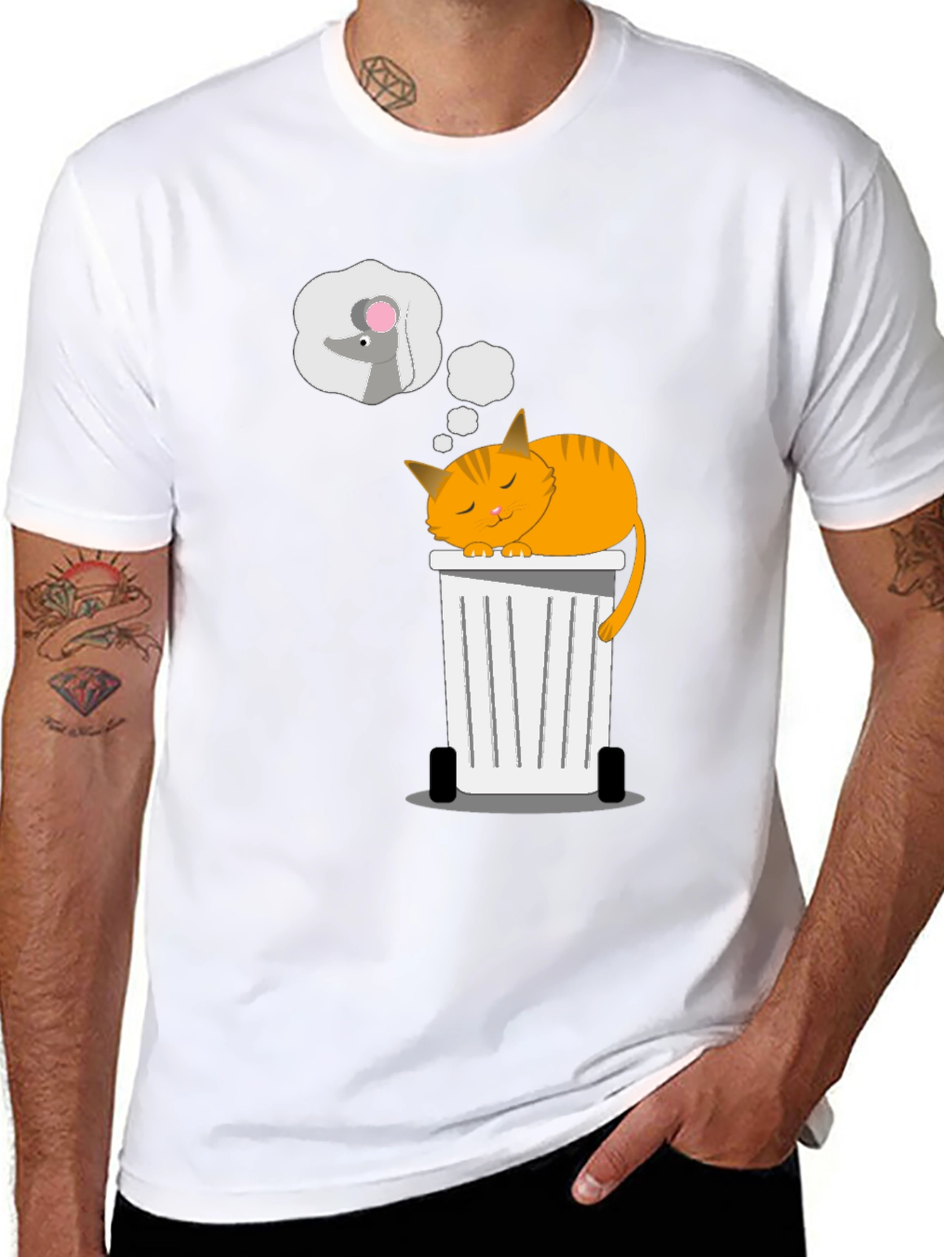 Black Cat Sleeping on Trash Can T-Shirt view 8