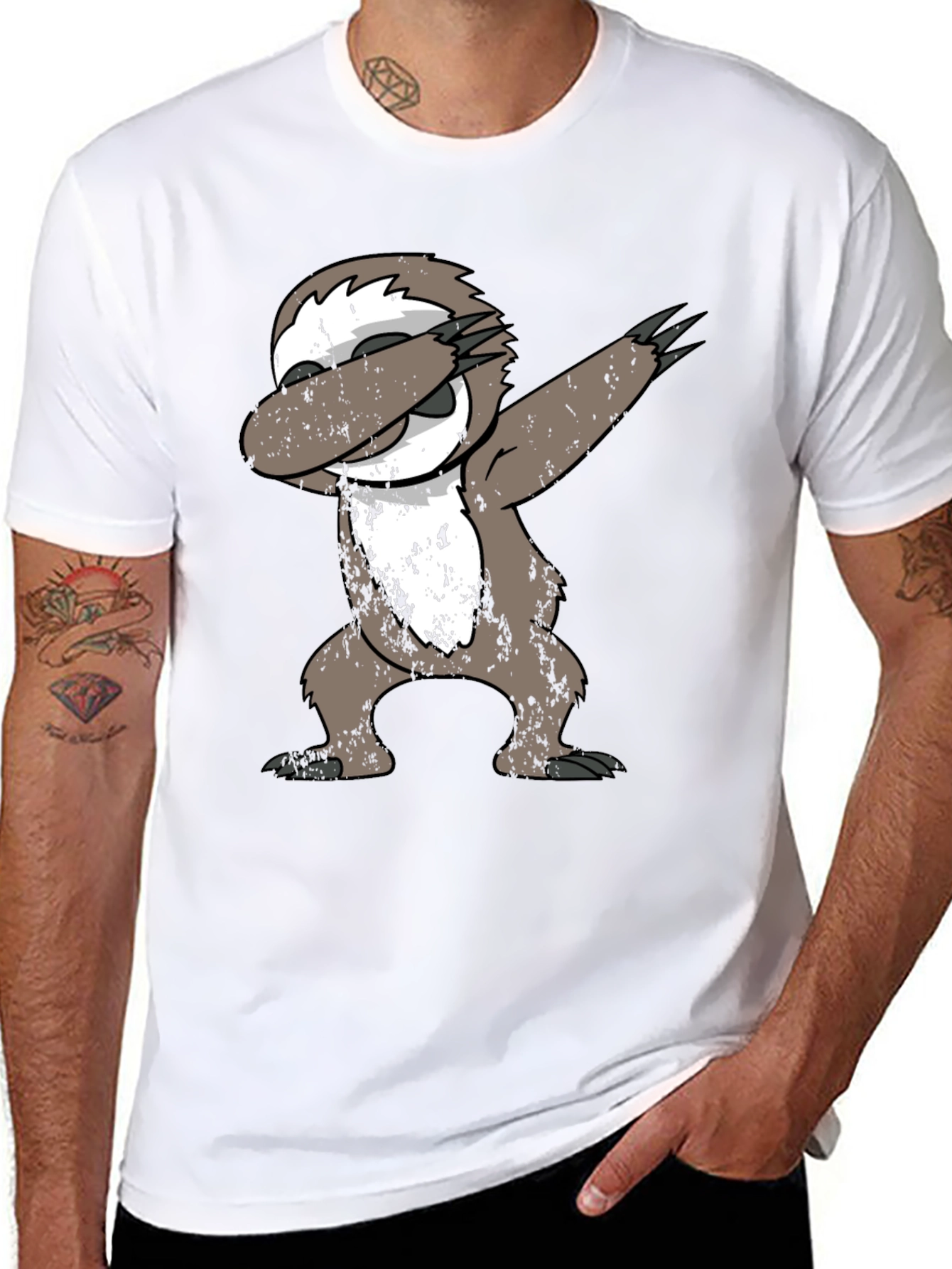 Black Dabbing Sloth Black T-Shirt view 8