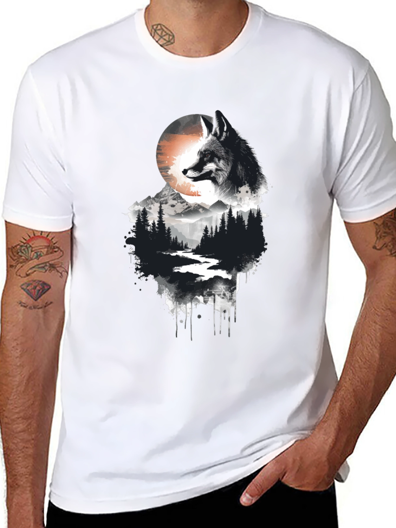 Black Fox Landscape Graphic Tee - Nature Inspired Style view 8