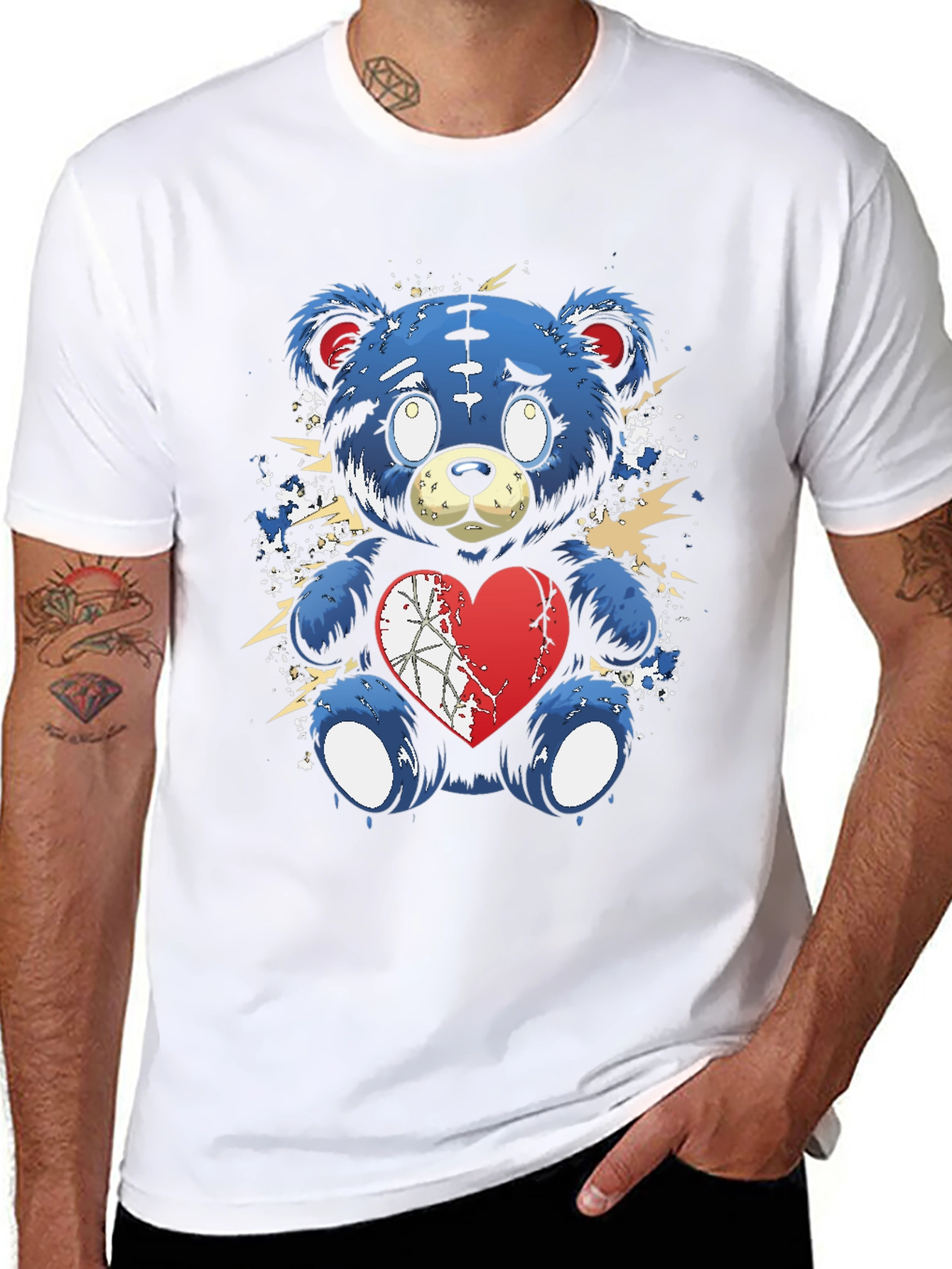 Black Broken Heart Teddy Bear Graphic Tee - Black view 8
