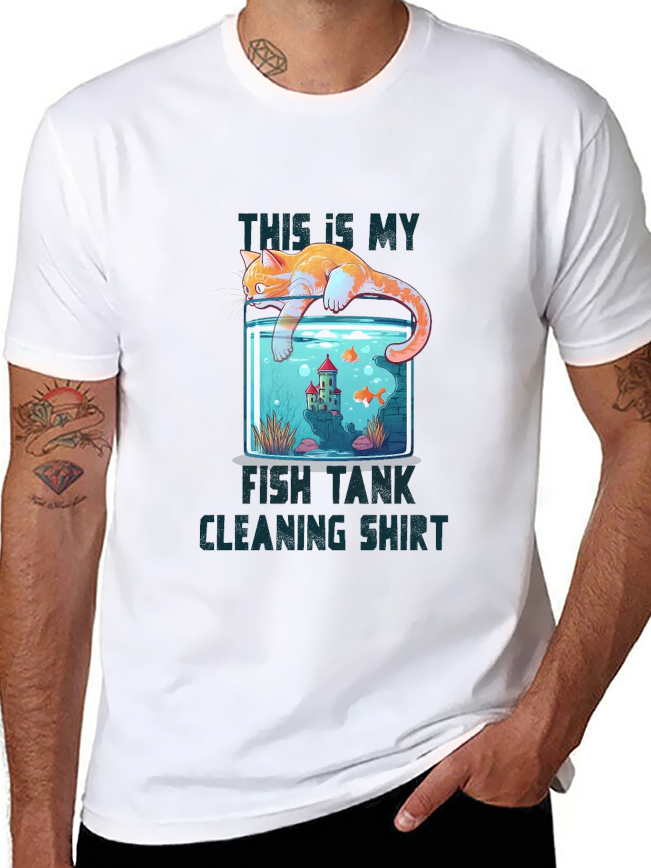 Black Cat Fish Tank Cleaning T-Shirt view 8