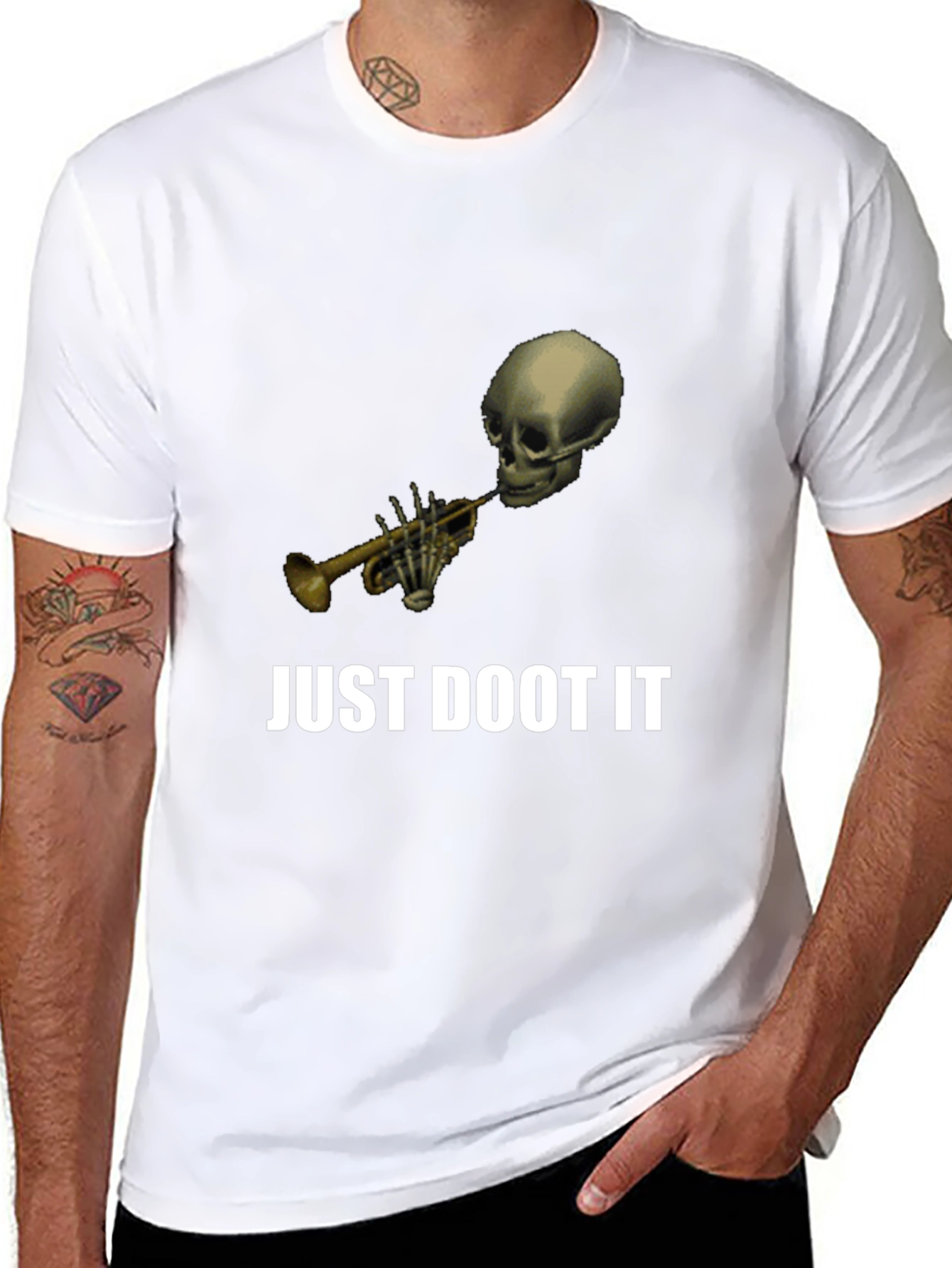 Black Just Doot It Funny Skeleton Trumpet Graphic Tee view 8