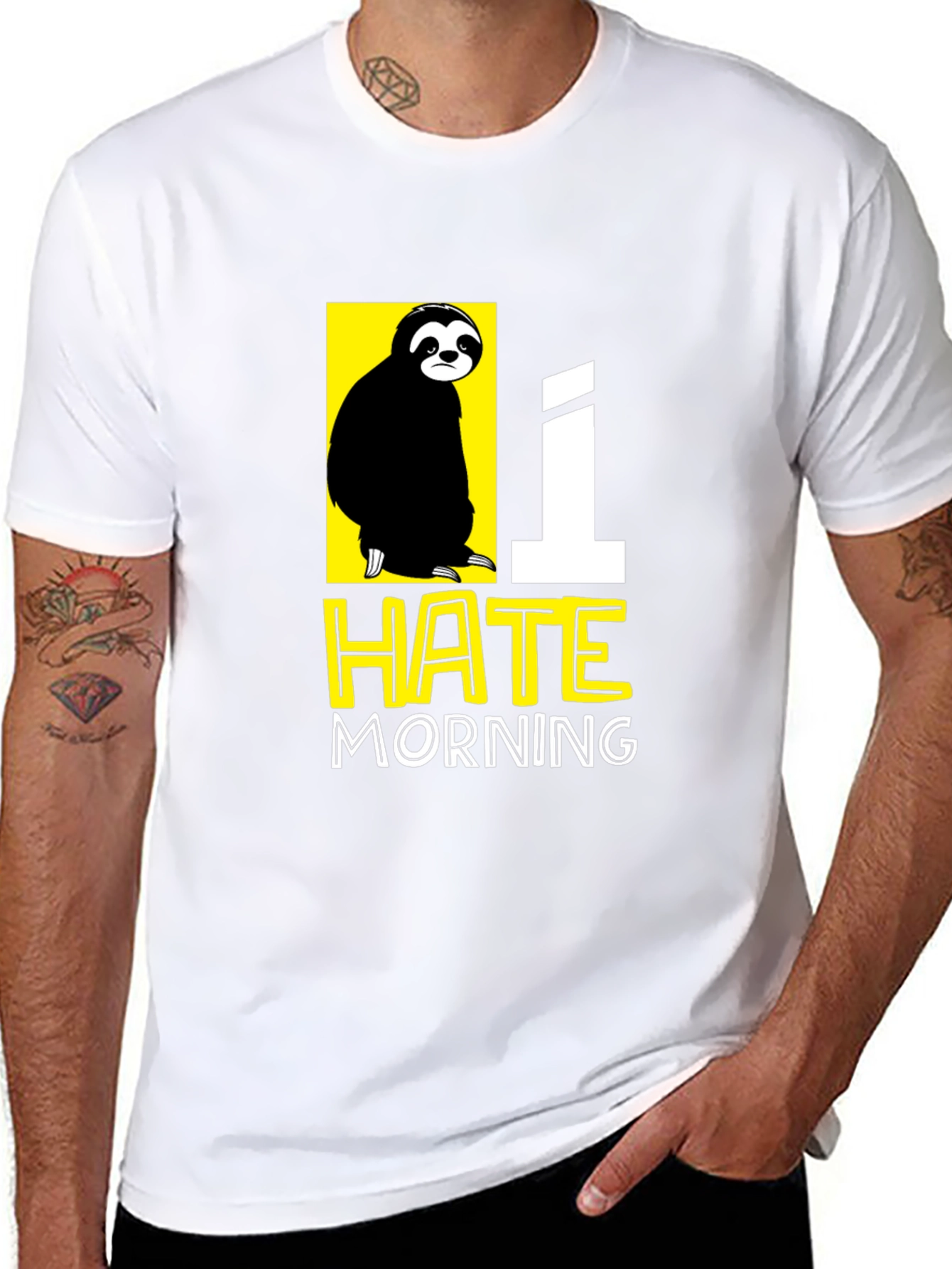 Black I Hate Morning Sloth Graphic T-Shirt view 8