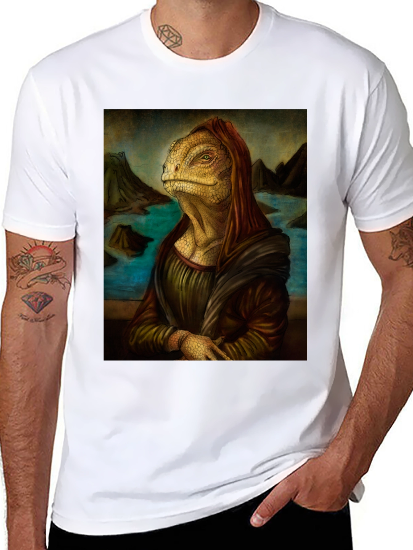 Black Lizard Mona Lisa Black T-Shirt view 8