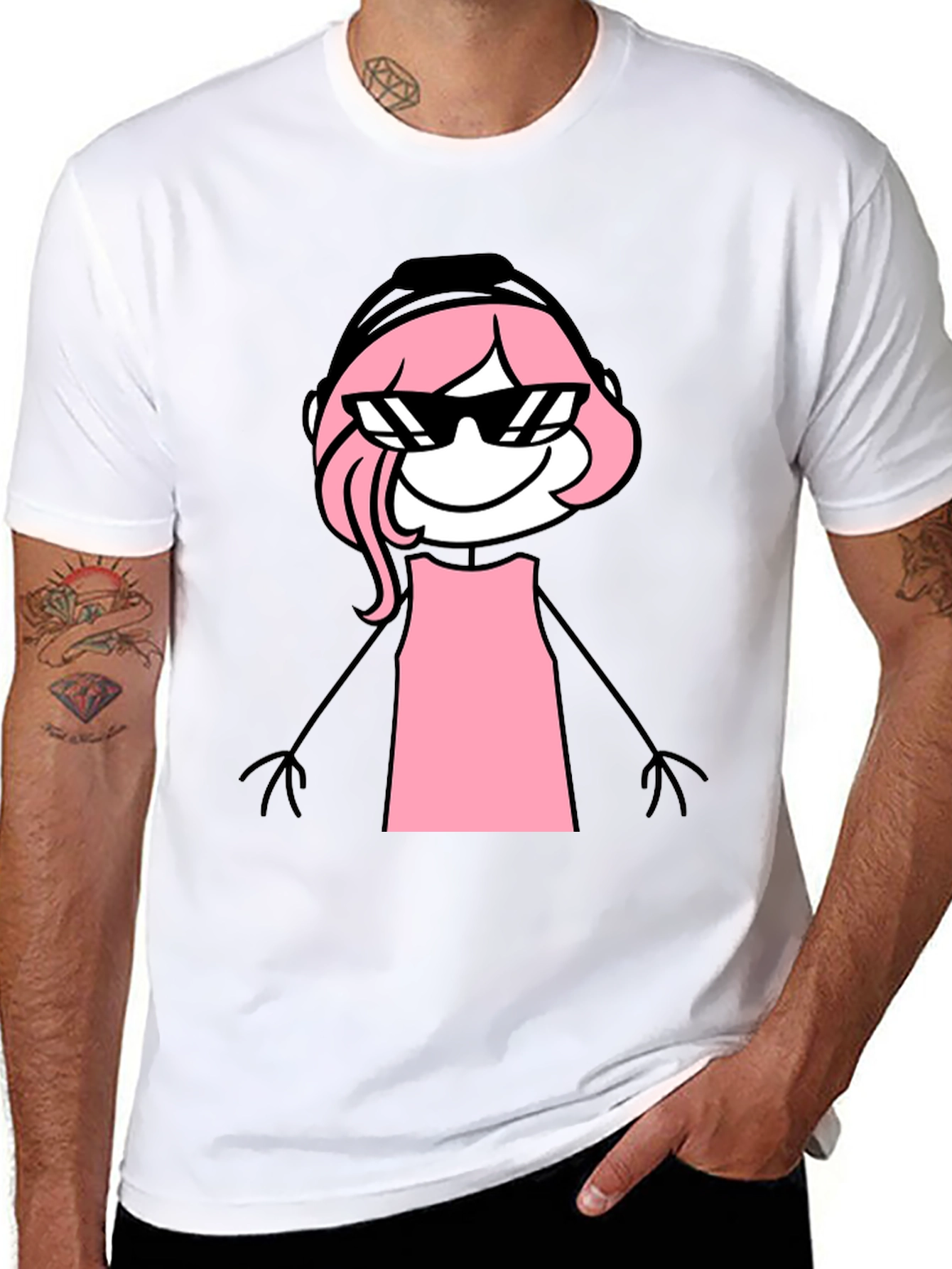 Black Cool Pink Stick Figure Tee view 8