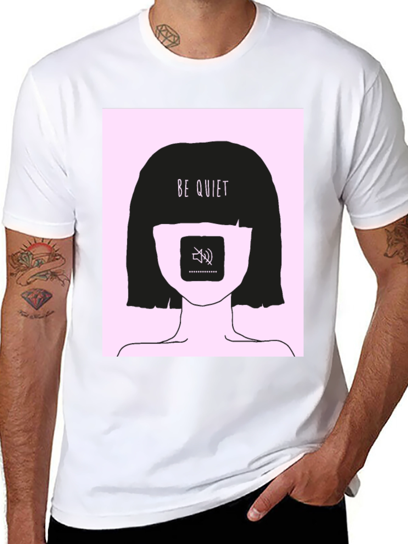 Black Be Quiet Graphic Print Tee - Unisex Black T-Shirt view 8