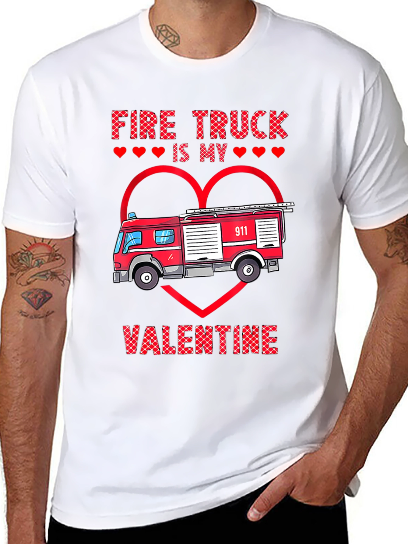 Black Fire Truck Valentine's Day Graphic Tee view 8