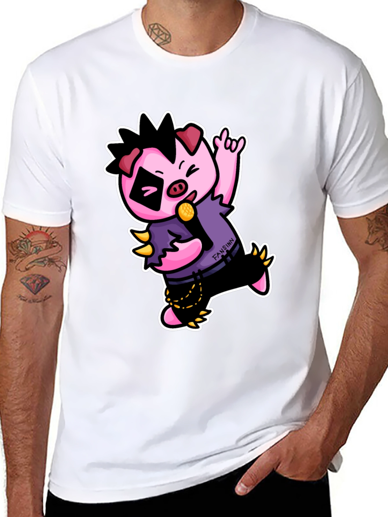 Black Cool Punk Pig T-Shirt - Black view 8