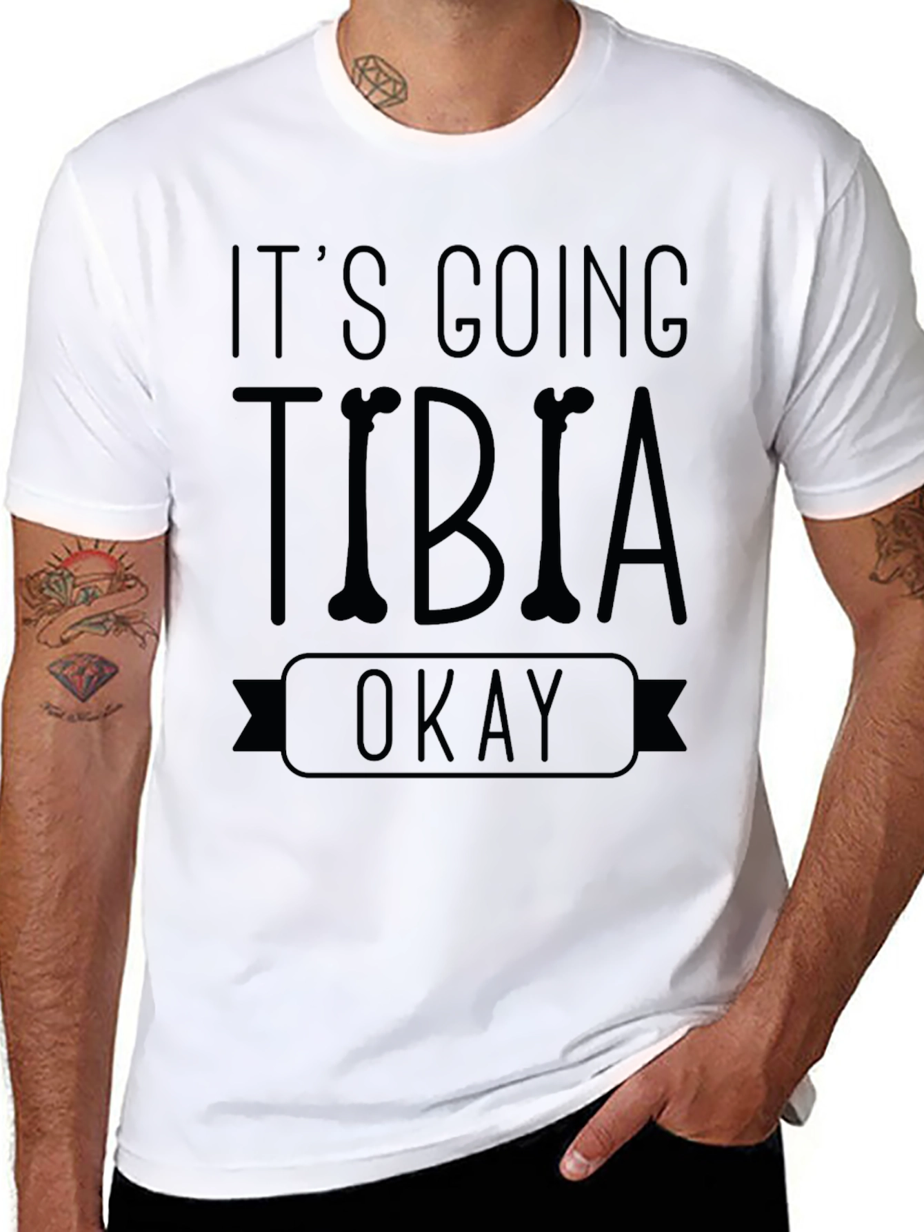 Black It's Going Tibia Okay T-Shirt - Funny Bone Pun Tee view 8