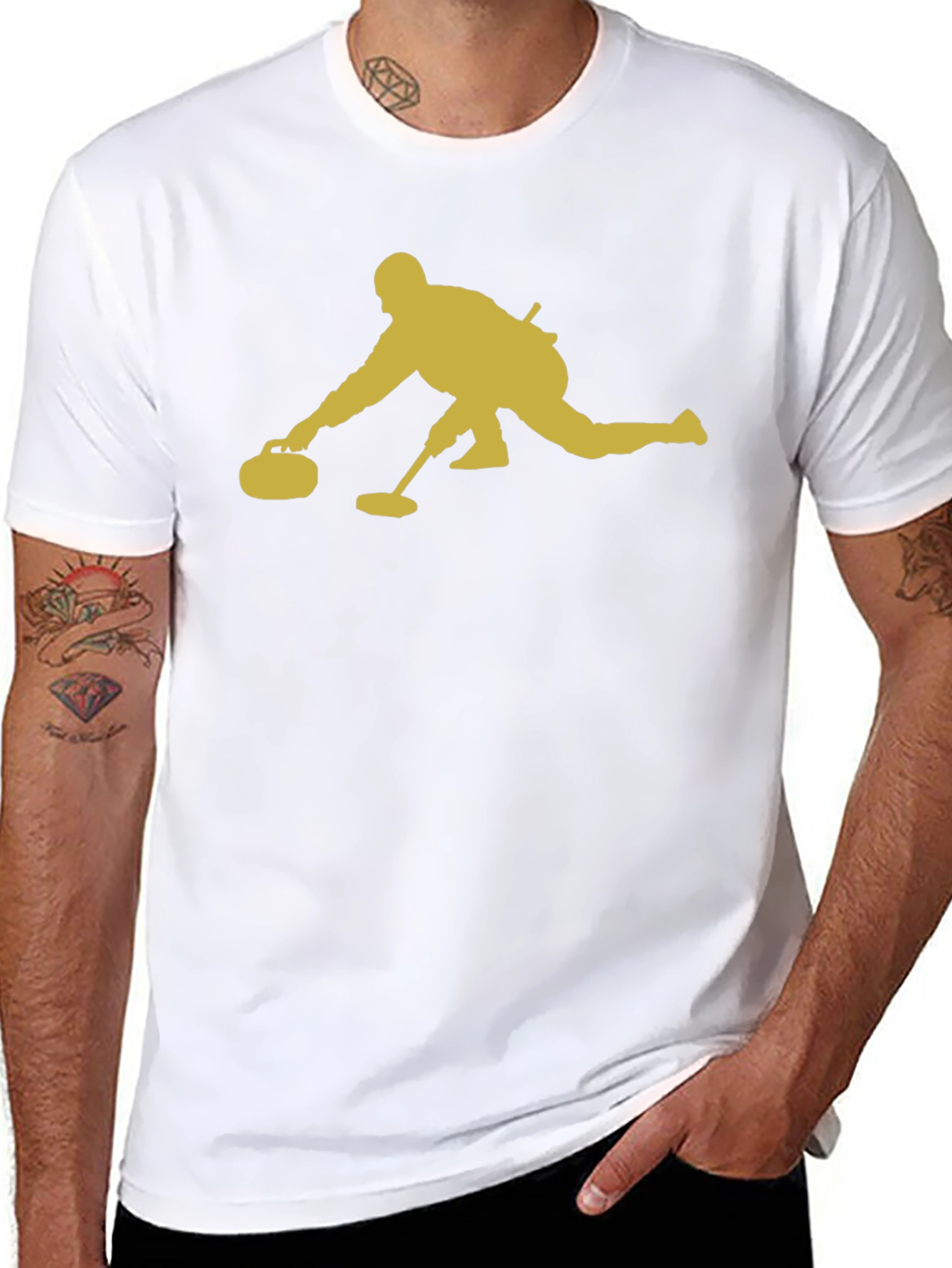 Black Curling Player Graphic Tee - Black Cotton T-Shirt view 8